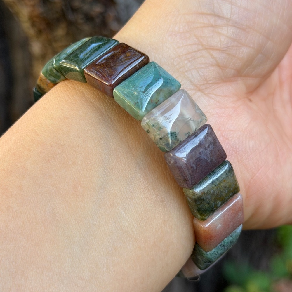 Stretchable Multicolor Moss Agate Soft Bangle 0789 - image 6